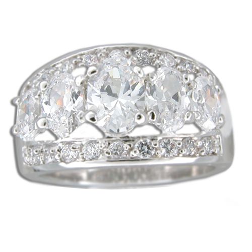 Sterling Silver Oval Shaped Clear CZ with Channel Set Clear CZ Ring 
