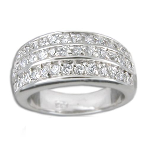 Sterling Silver Channel Set Round-Cut Clear CZ Thick Band Ring