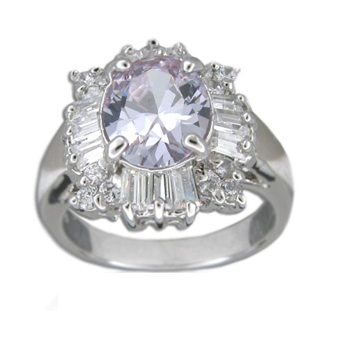 Sterling Silver Cross Design with Oval Shaped Lavender Amethyst Purple CZ Ring 