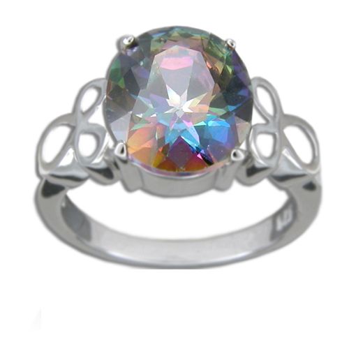 Sterling Silver Oval Shaped Mystic Topaz Color CZ Ring 