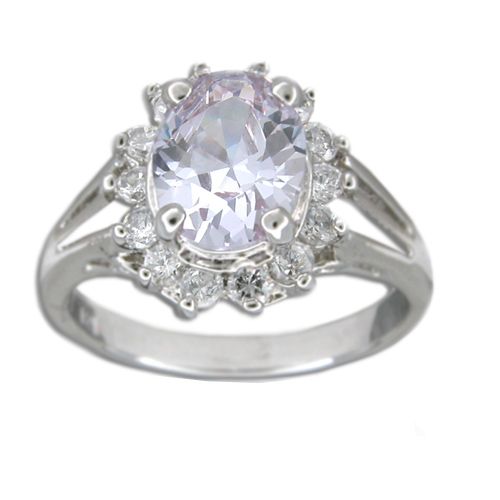 Sterling Silver Oval Shaped Lavender Amethyst Purple CZ with Clear CZ Ring 