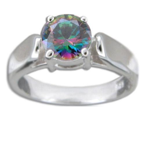 Sterling Silver Round-Cut Mystic Topaz  Color CZ Ring