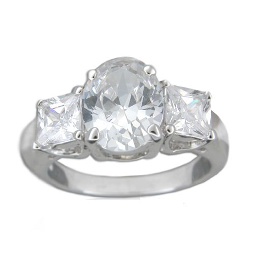 Sterling Silver Oval Shaped and Square-Cut Clear CZ Ring