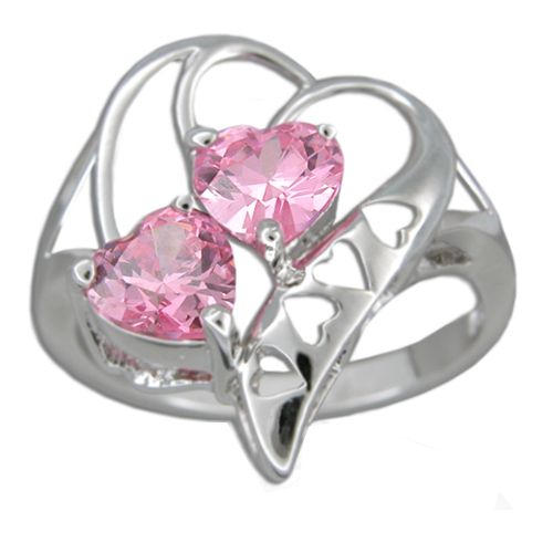 Sterling Silver Heart Shaped Pink Tourmaline CZ in Heart Ring