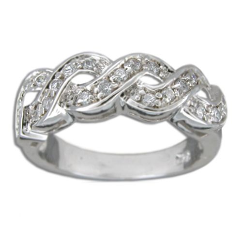 Sterling Silver French Braid Design with Clear CZ Ring