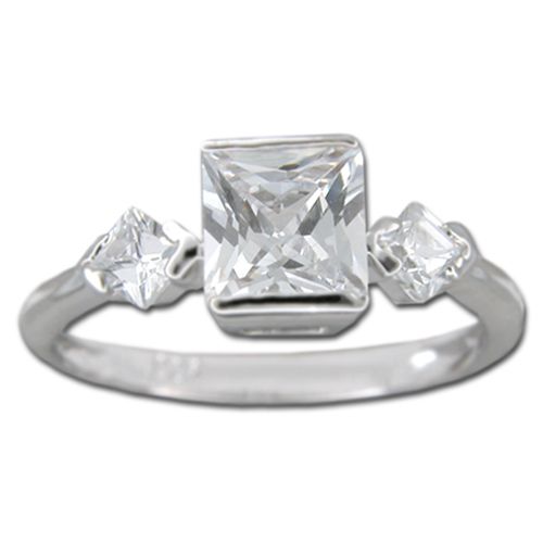 Sterling Silver Triple Square-Cut Clear CZ Ring