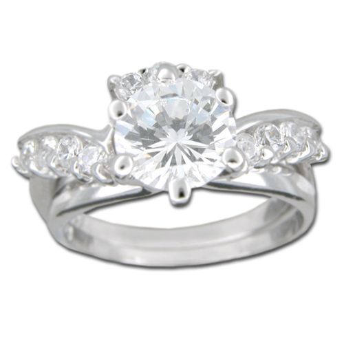 Sterling Silver Round-Cut Clear CZ with Princess Crown Stacking Ring 