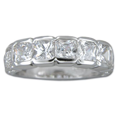 Sterling Silver Five Stone Square-Cut Clear CZ Ring