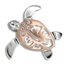 Sterling Silver Rose Two Tone Hibiscus Honu Pendant (M)