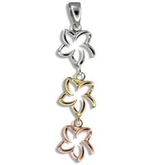 Sterling Silver Tri-color Open Plumeria Pendant