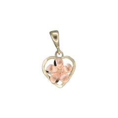 14kt Two Tone Rose Gold Plumeria Heart Pendant