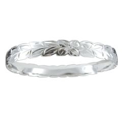 Sterling Silver 8mm Hawaiian Maile Leaf Design with Cut-Out Edge Bangle