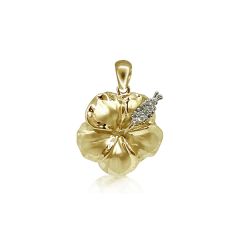 14KT Yellow Gold 16MM Hibiscus Pendant with Diamond Stamens