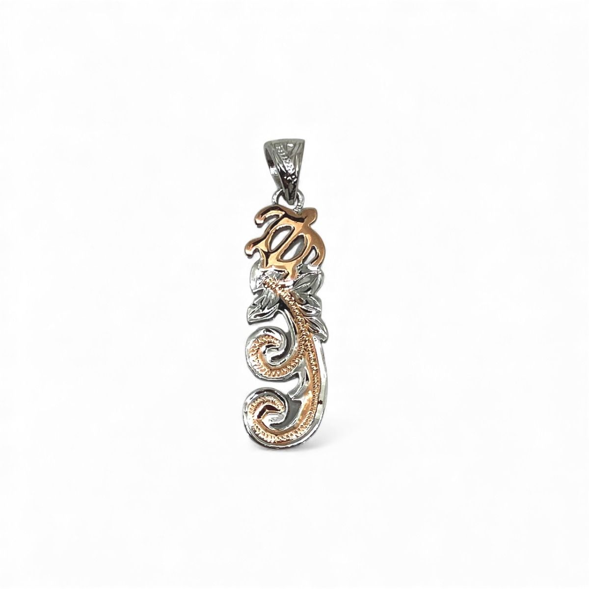 Sterling Silver Honu Scroll Cut-Out Pendant with Rose Gold Accents