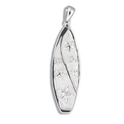 Sterling Silver Hawaiian Starfish and CZ with Surfboard Shaped Pendant (L)