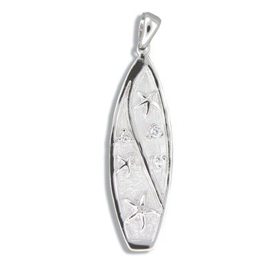 Sterling Silver Hawaiian Starfish and CZ with Surfboard Shaped Pendant (S)