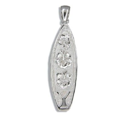 Sterling Silver Hawaiian Hibiscus with Surfboard Shaped Pendant (L)