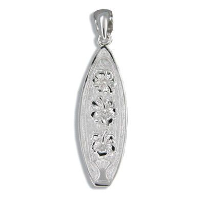 Sterling Silver Hawaiian Hibiscus with Surfboard Shaped Pendant (S)