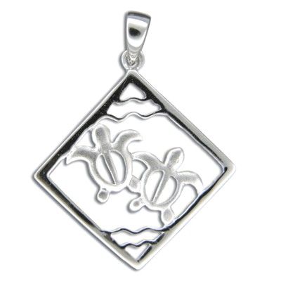 Sterling Silver Double Hawaiian HONU with Rhombus Shaped Pendant