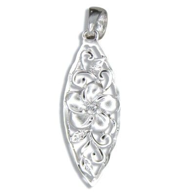 Sterling Silver Hawaiian Plumeria with Surfboard Shaped Pendant