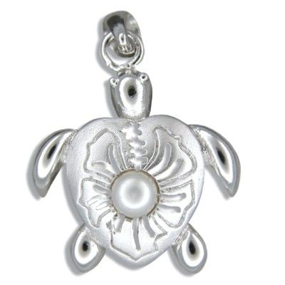 Sterling Silver Eastern Box Turtle with White Freshwater Pearl Pendant