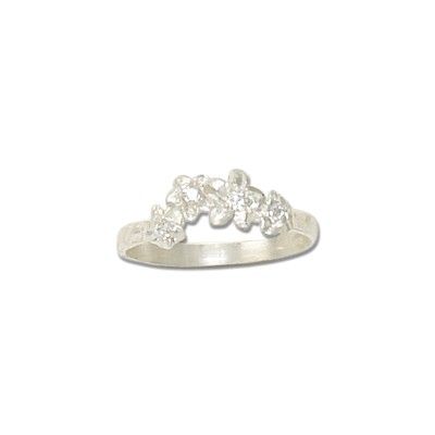 Sterling Silver Hawaiian Plumeria Leis Ring with CZ 
