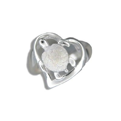 Sterling Silver Hawaiian HONU in Cut-Out Heart Shaped Ring