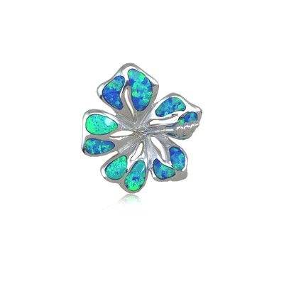 .925 Sterling Silver Rhodium Inlay Opal Hawaiian Plumeria Flower Leverback Earrings