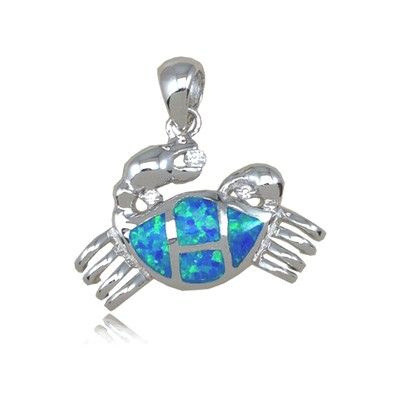 Sterling Silver Hawaiian Crab Shaped Blue Opal Pendant