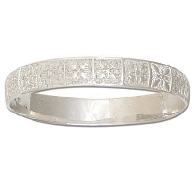 Sterling Silver 10mm Hawaiian Mixed Quilt Design Bangle with Plain Edge 