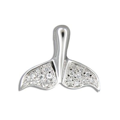 Sterling Silver Hawaiian Whale Tail with Clear CZ Design Pendant (S)