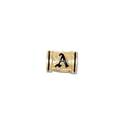 14kt Yellow Gold Hawaiian Hand-Carved Initial Letter Barrel with Black Border