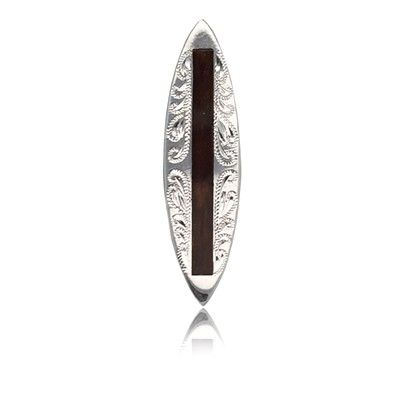 Sterling Silver Hawaiian Koa Wood Surfboard Shaped Engraved on the Both Sides Pendant
