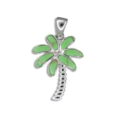 Sterling Silver Hawaiian Green Turquoise Palm Tree Pendant (L)