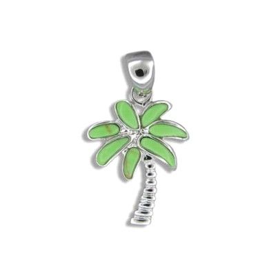 Sterling Silver Hawaiian Green Turquoise Palm Tree Pendant (M)