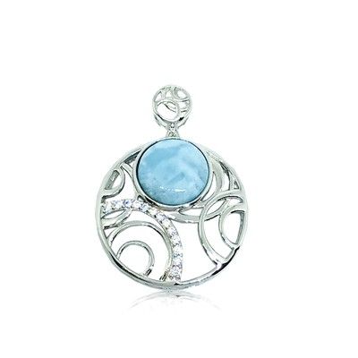 Sterling Silver and Genuine Larimar Circles in Circle Pendant
