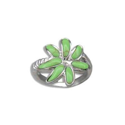 Sterling Silver Hawaiian Green Turquoise Palm Tree Ring