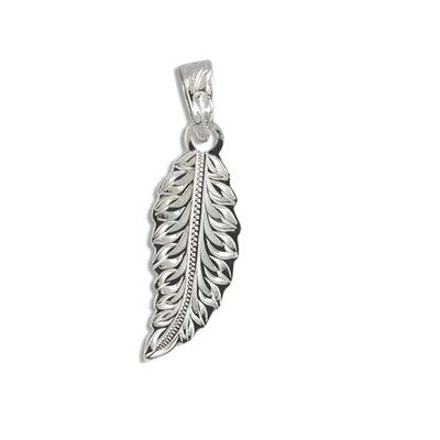 Fine Engraved Sterling Silver Maile Feather (M) Pendant