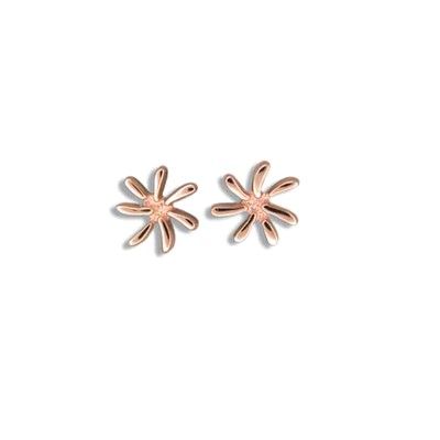 Fine Engraved Sterling Silver Rose Gold Plated Tiare Flower (S) Posted Earrings