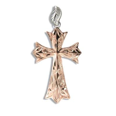 Fine Engraved Sterling Silver Maile and Scroll Cross Pendant
