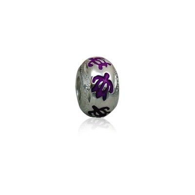Sterling Silver Hawaiian Rhodium Purple Enamel HONU Charm Bead