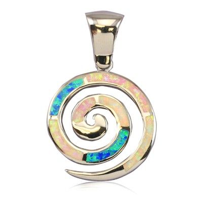 Sterling Silver Hawaiian Rainbow Opal Spiral Pendant