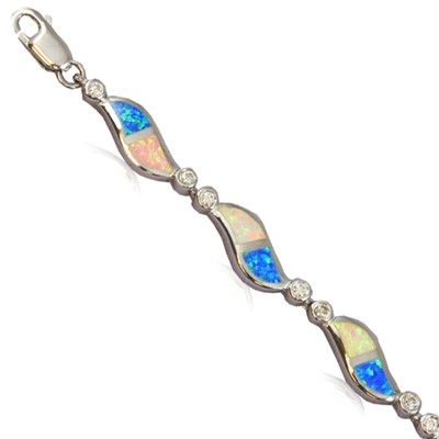 Sterling Silver Hawaiian Wave Rainbow Opal Bracelet