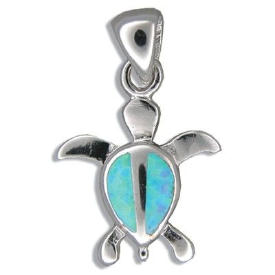 Sterling Silver Hawaiian Honu Blue Opal Pendant (L)