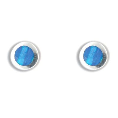 Sterling Silver Hawaiian Round Shaped Blue Opal Post Earrings