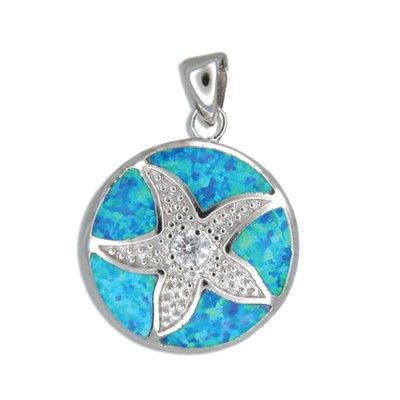 Sterling Silver Hawaiian Sand Dollar Blue Opal Pendant