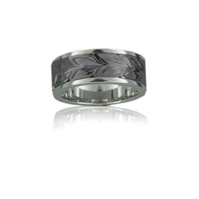 Sterling Silver Hawaiian Black Rhodium Two Tone Maile 8mm Ring Band