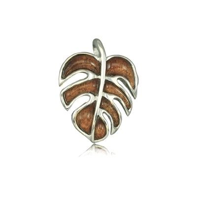 Sterling Silver Hawaiian Koa Wood Monstera Leaf Pendant