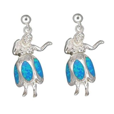 Sterling Silver Hawaiian Blue Opal Hula Girl Post Earrings