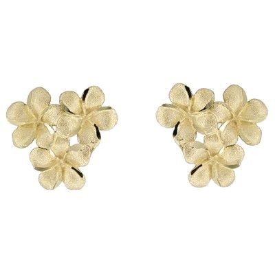 14kt Yellow Gold 10mm Plumeria Blossoms Pierced Earrings